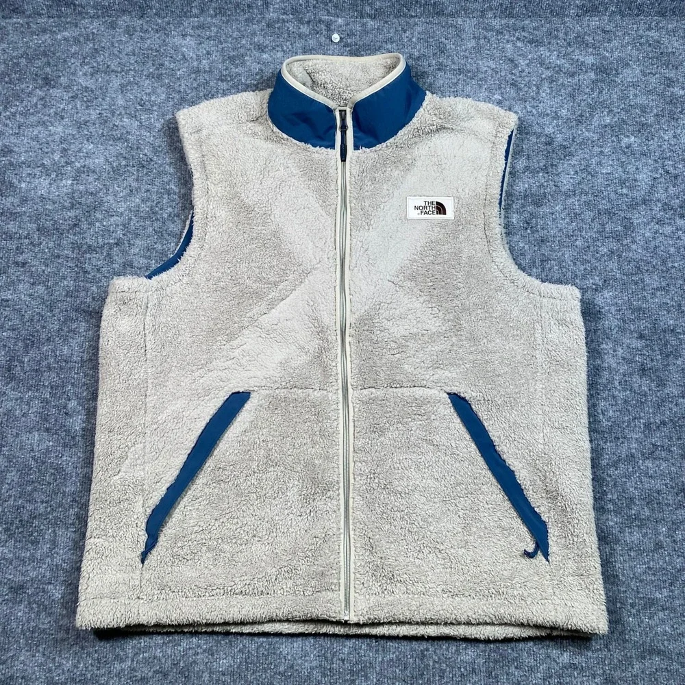 The North Face Mens Campshire Sherpa Fleece Vest Beige Navy Blue XL NF0A39NO